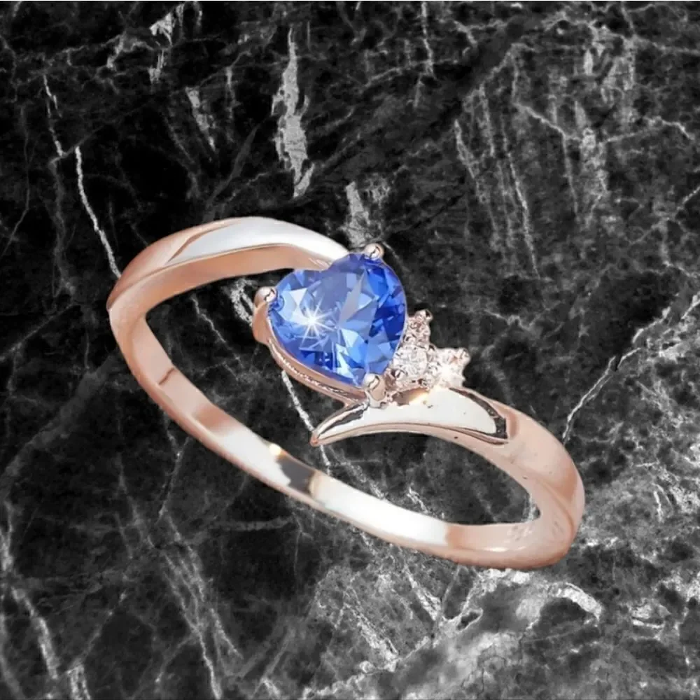 Heart Shaped Love Tanzanian Flame with Zircon Ring Size 7.5